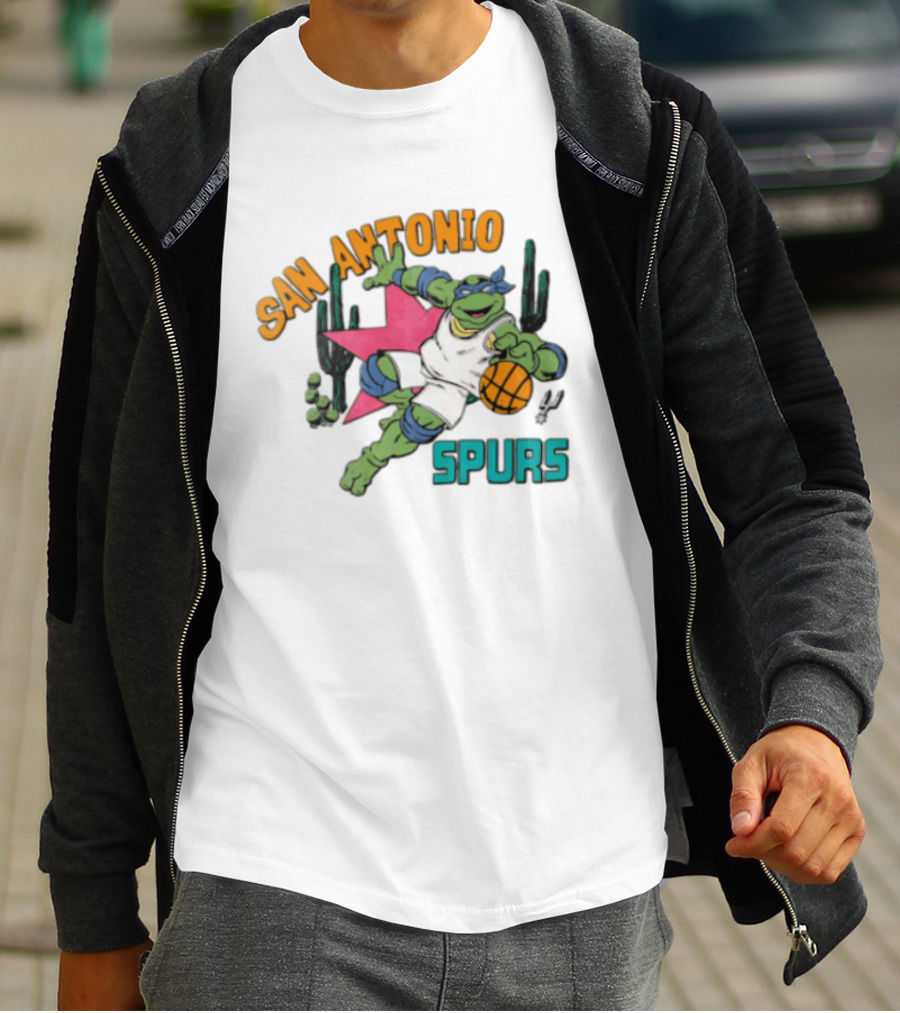 San Antonio Spurs Cartoon Turtle Dribbling Basketball Cacti T-Shirt