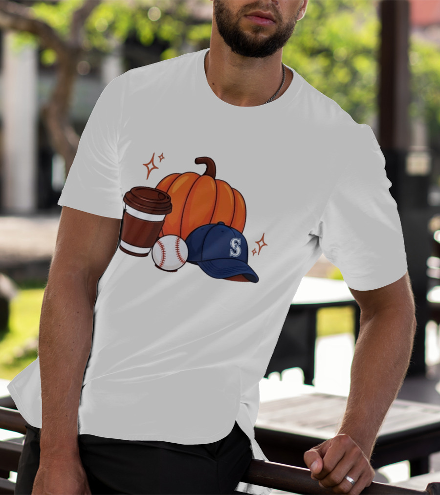Seattle Mariners Pumpkin Baseball Coffee Season Autumn Vibes T-Shirt