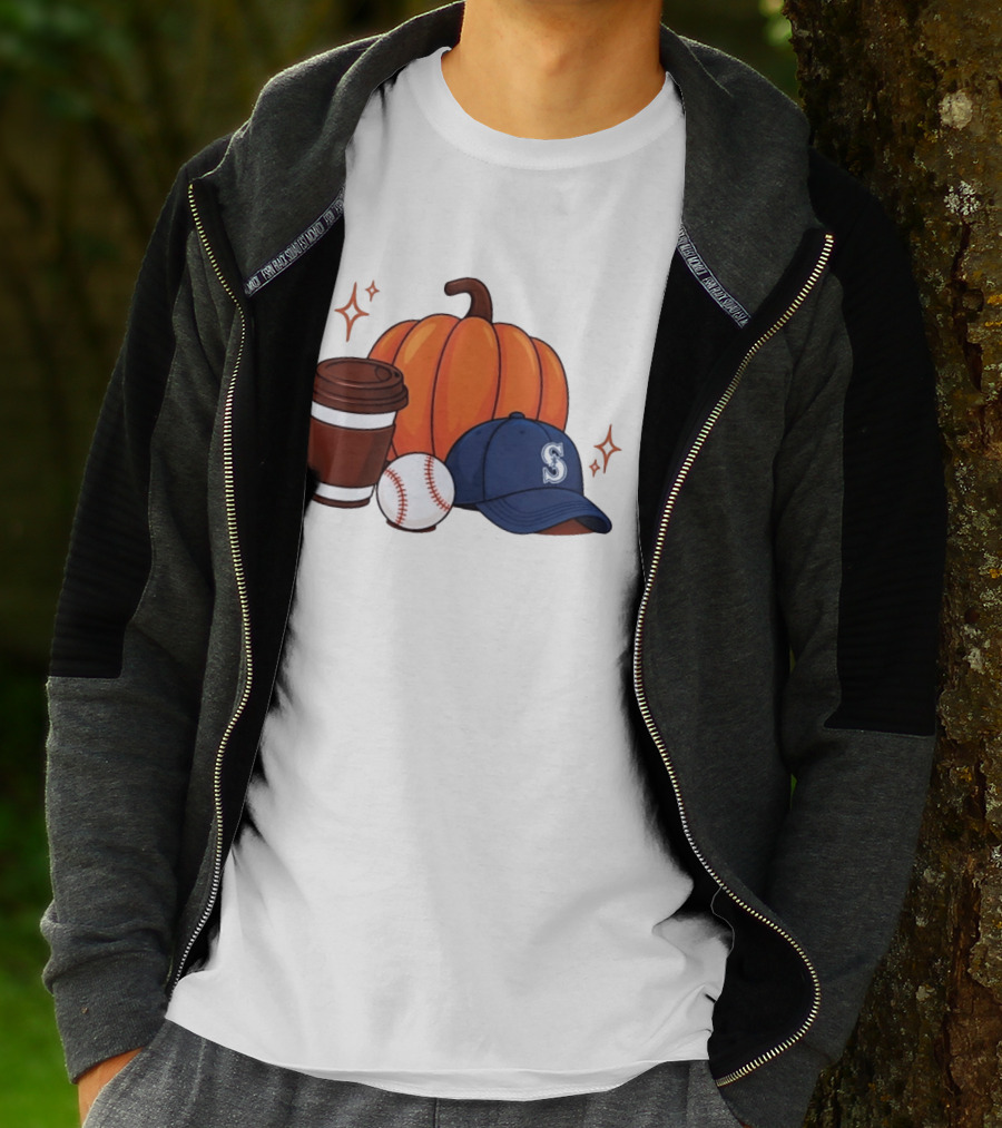 Seattle Mariners Pumpkin Baseball Coffee Season Autumn Vibes T-Shirt