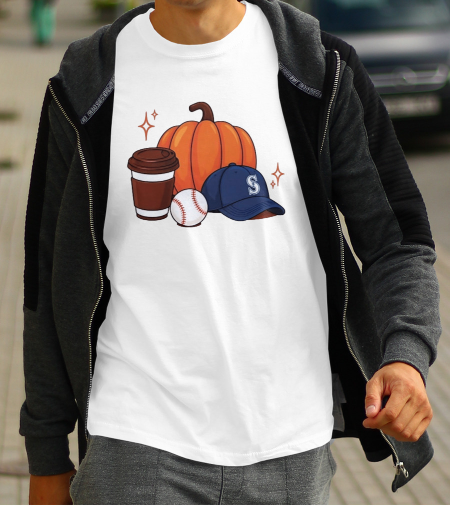 Seattle Mariners Pumpkin Baseball Coffee Season Autumn Vibes T-Shirt