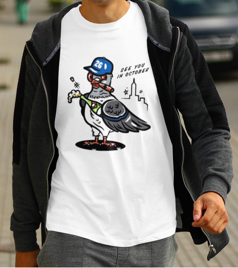 New York Mets Pigeon See You In October 26 Baseball City Skyline T-Shirt