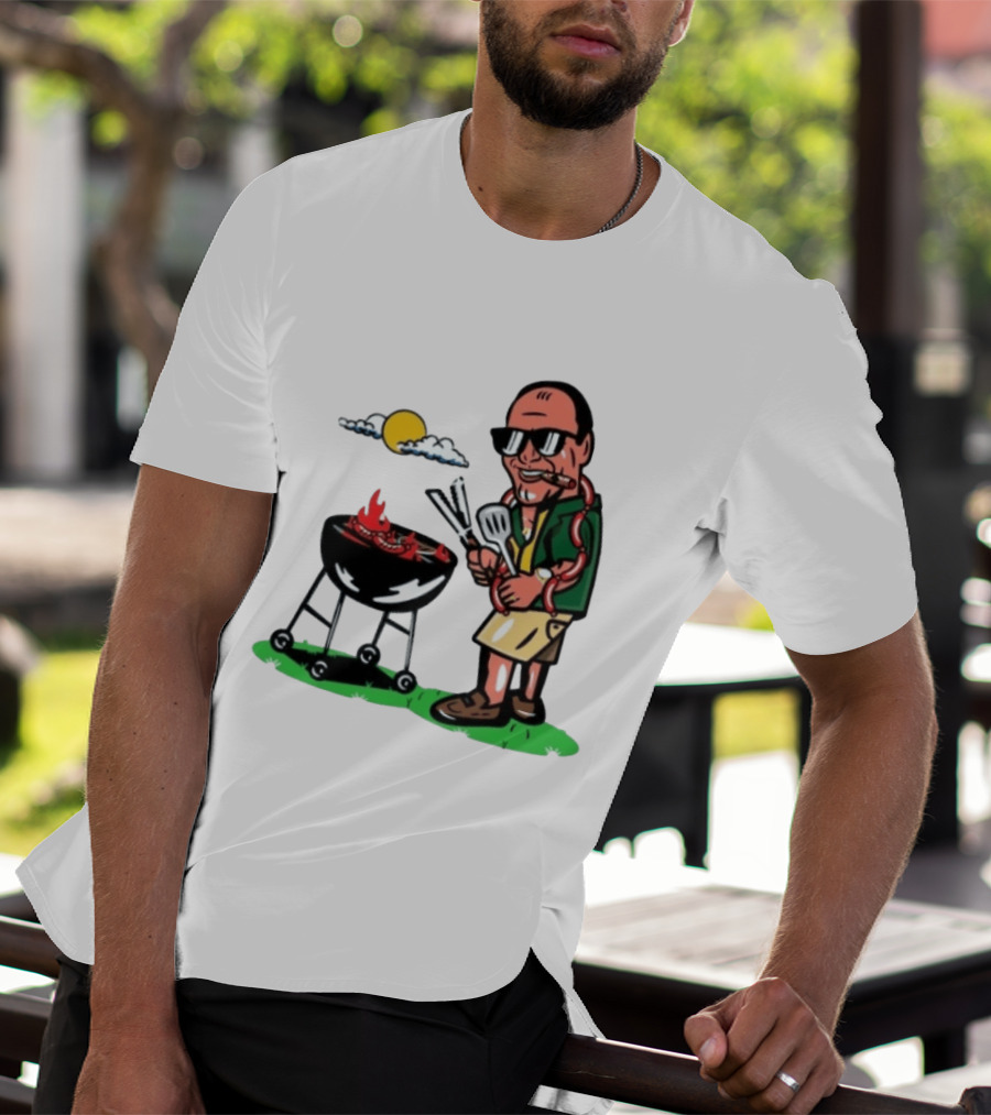 Tony Soprano Grilling Sausages Cartoon Funny BBQ Scene T-Shirt
