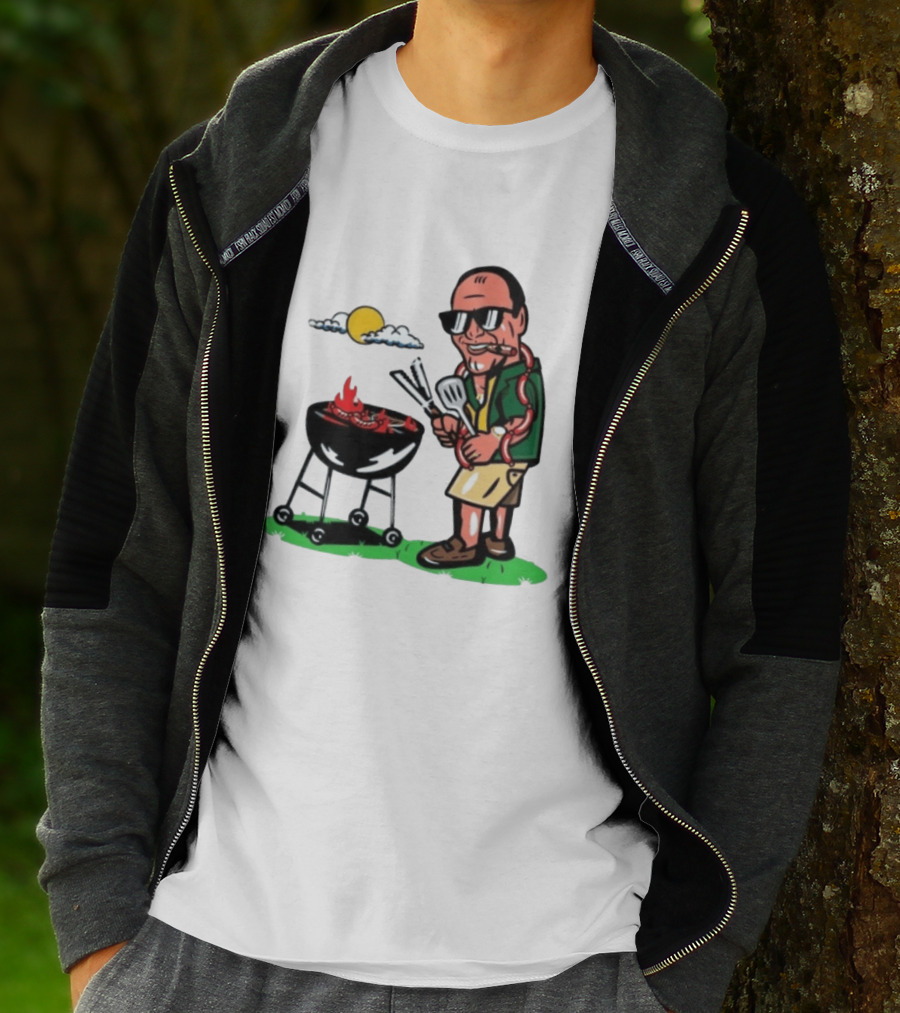 Tony Soprano Grilling Sausages Cartoon Funny BBQ Scene T-Shirt