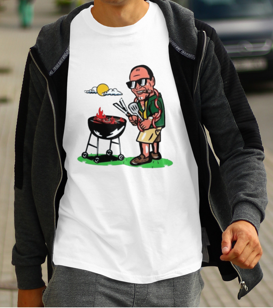 Tony Soprano Grilling Sausages Cartoon Funny BBQ Scene T-Shirt