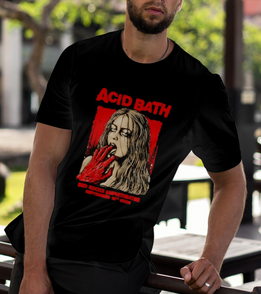Acid Bath Red Rocks Amphitheatre September 15th 2026 Graphic With Distressed Woman And Hand T-Shirt