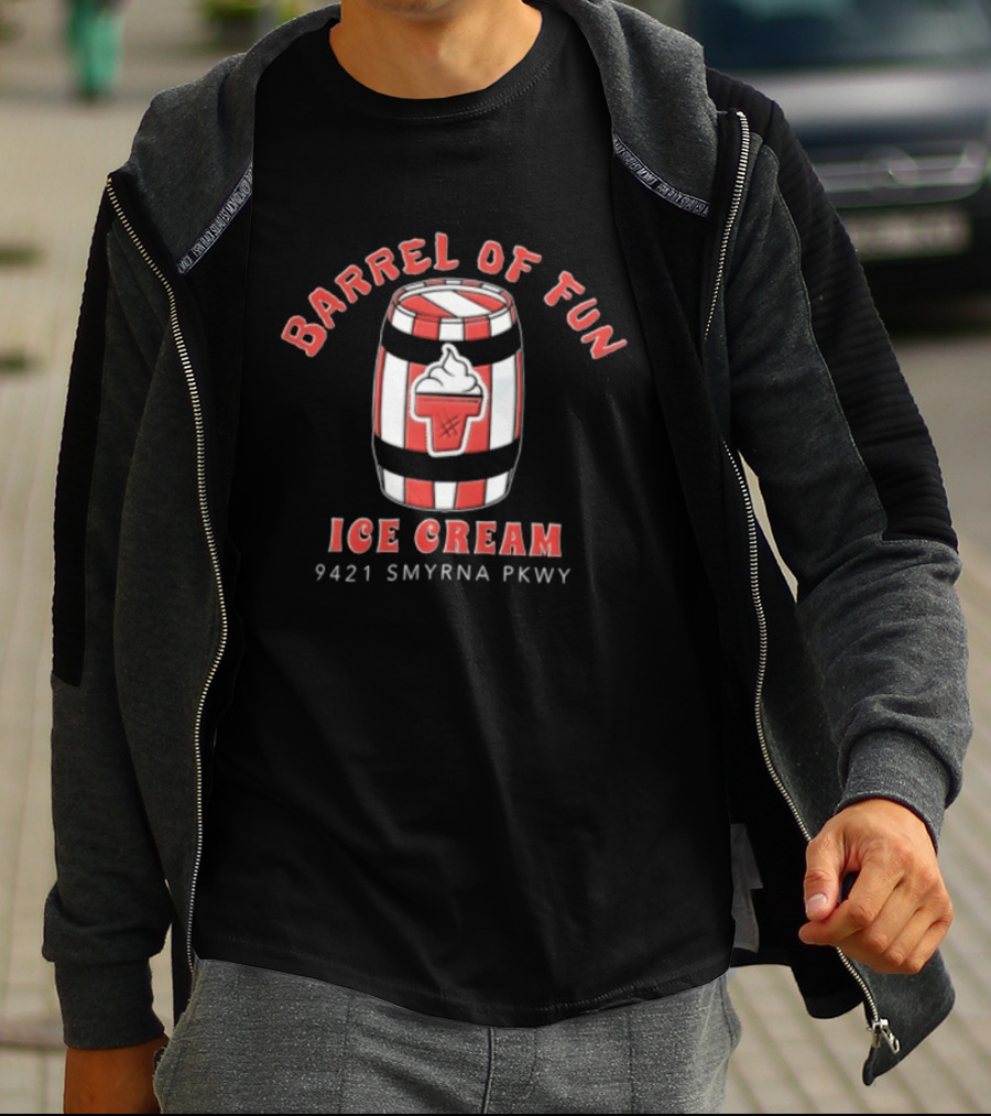 Barrel Of Fun Ice Cream Red White Striped Barrel 9421 Smyrna Pkwy T-Shirt