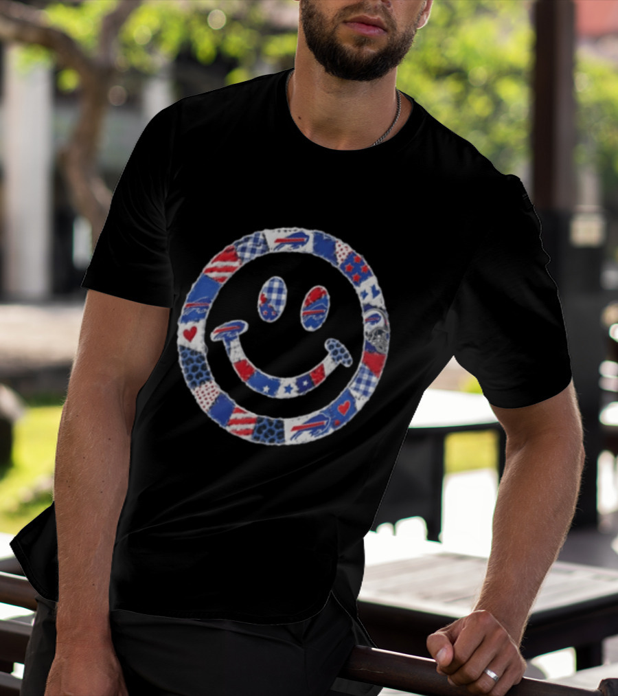 Buffalo Bills Smiley Face Patchwork NFL Football Team T-Shirt