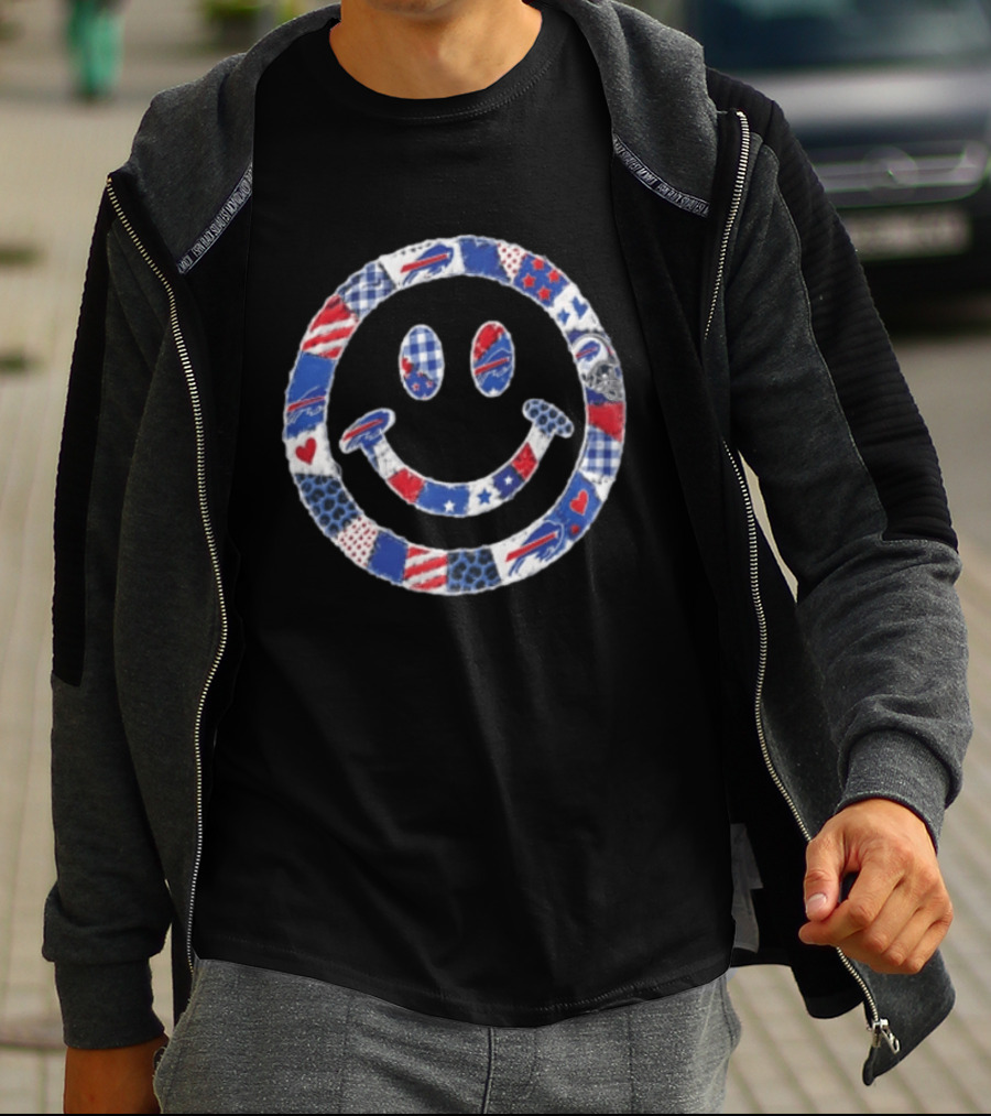 Buffalo Bills Smiley Face Patchwork NFL Football Team T-Shirt