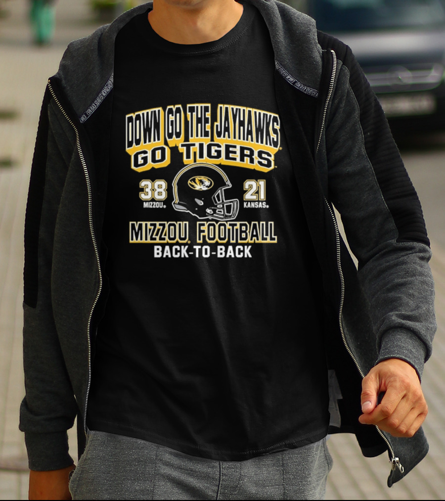 Down Go The Jayhawks Go Tigers Mizzou Football 38 21 Back To Back Victory T-Shirt