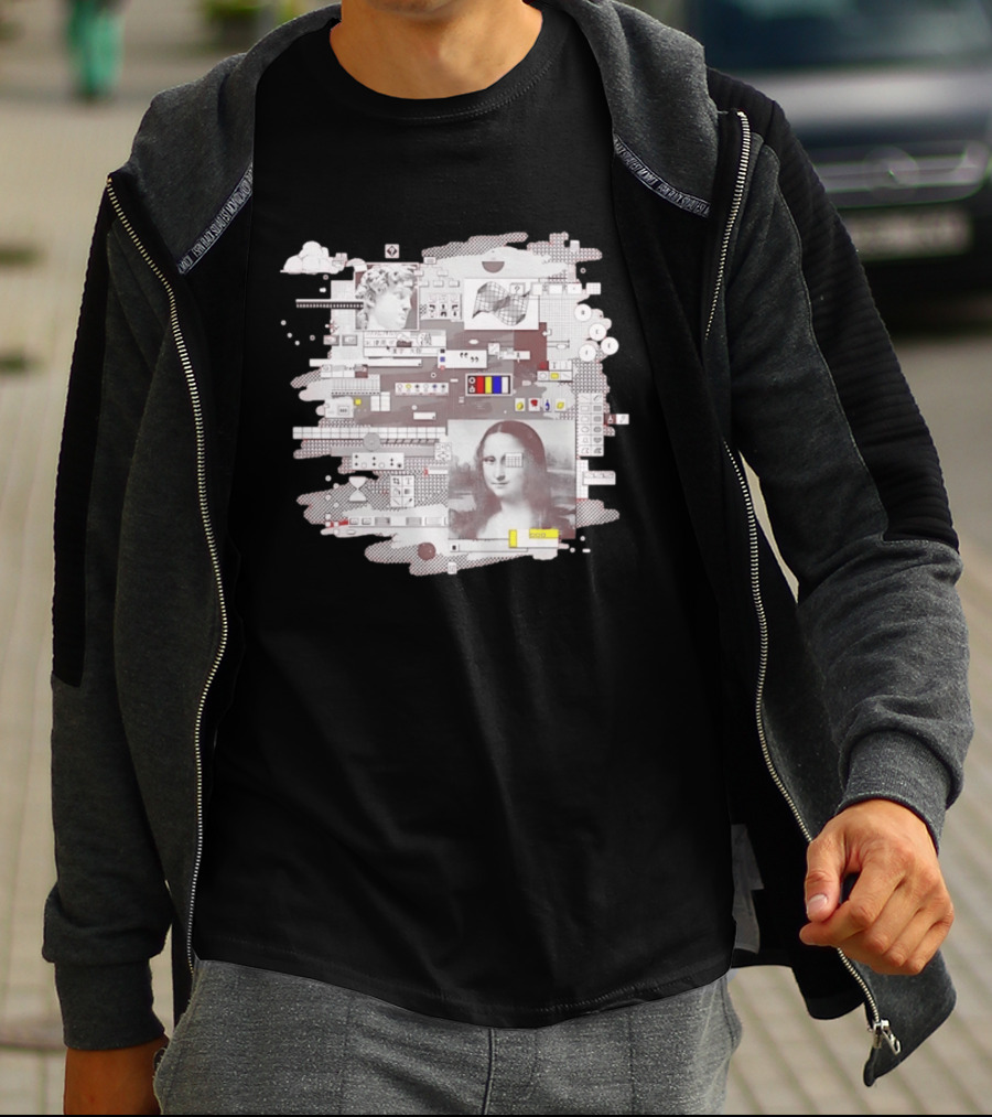 Mona Lisa Michelangelo David Digital Collage T-Shirt