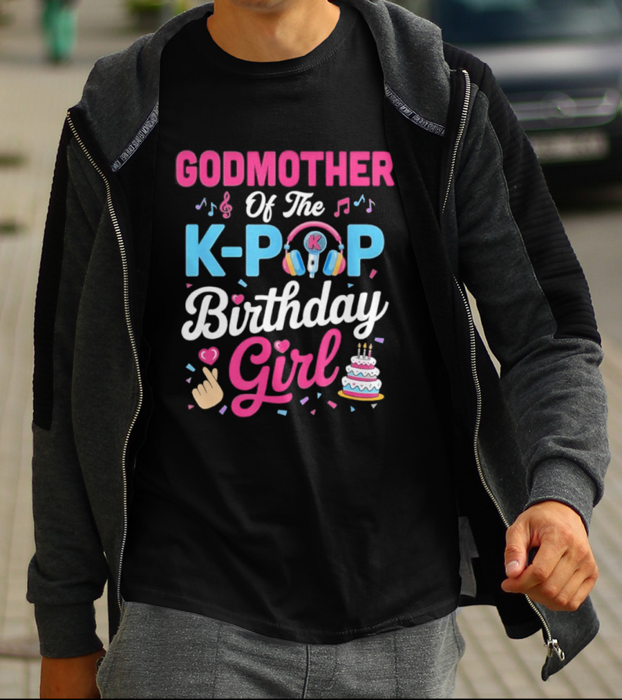 Godmother Of The K Pop Birthday Girl Music Headphones Cake T-Shirt
