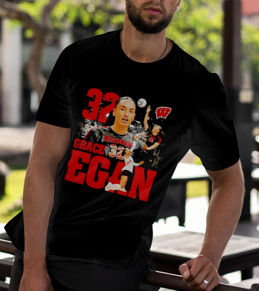 Grace Egan Wisconsin Volleyball 32 NCAA Team Player Action T-Shirt