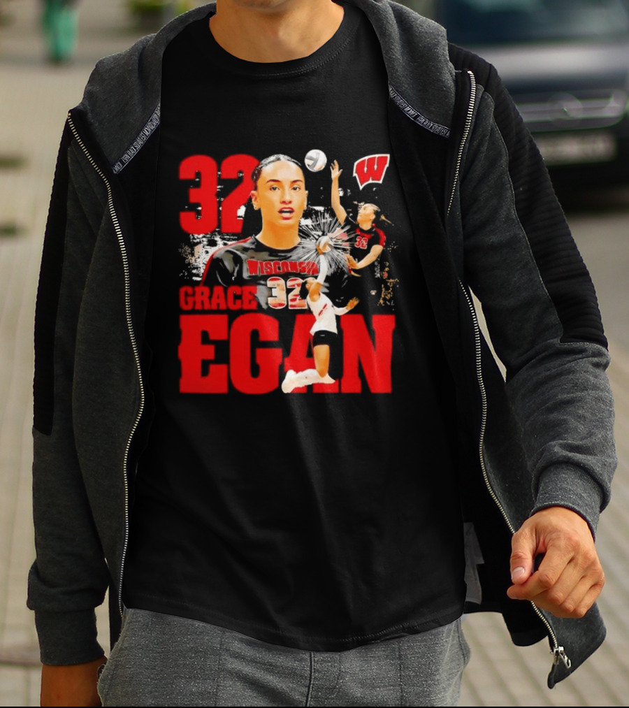 Grace Egan Wisconsin Volleyball 32 NCAA Team Player Action T-Shirt
