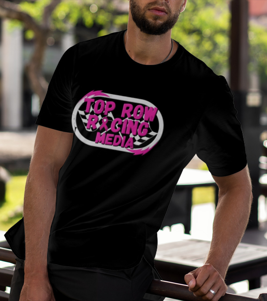 Top Row Racing Media Pink Checkered Flags Ribbon T-Shirt