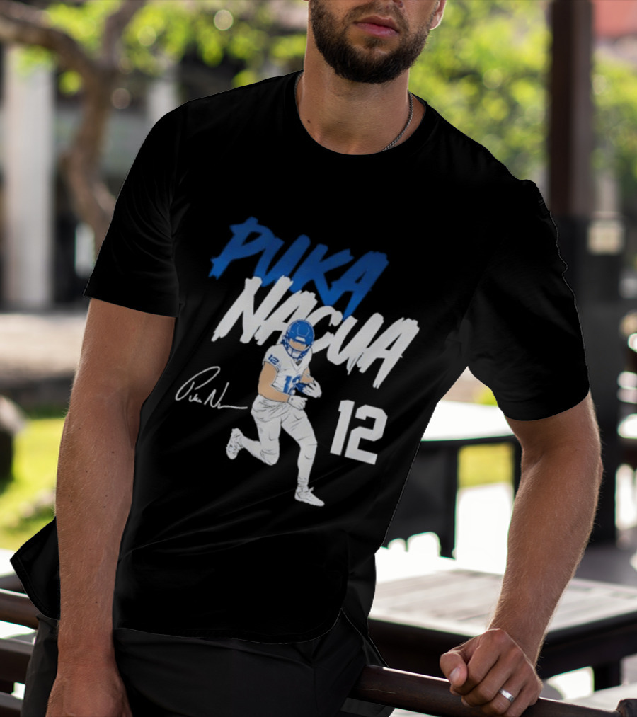 Puka Nacua Los Angeles Rams Football Player 12 Signature And Action Pose T-Shirt