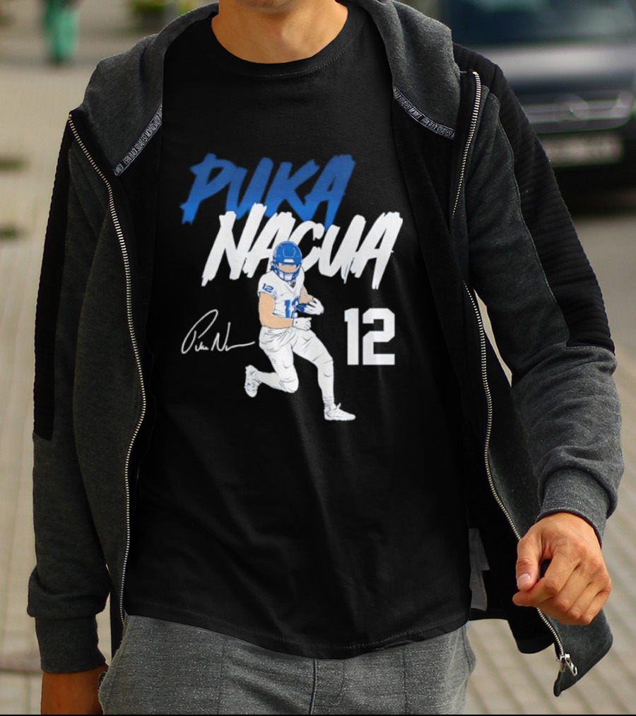 Puka Nacua Los Angeles Rams Football Player 12 Signature And Action Pose T-Shirt
