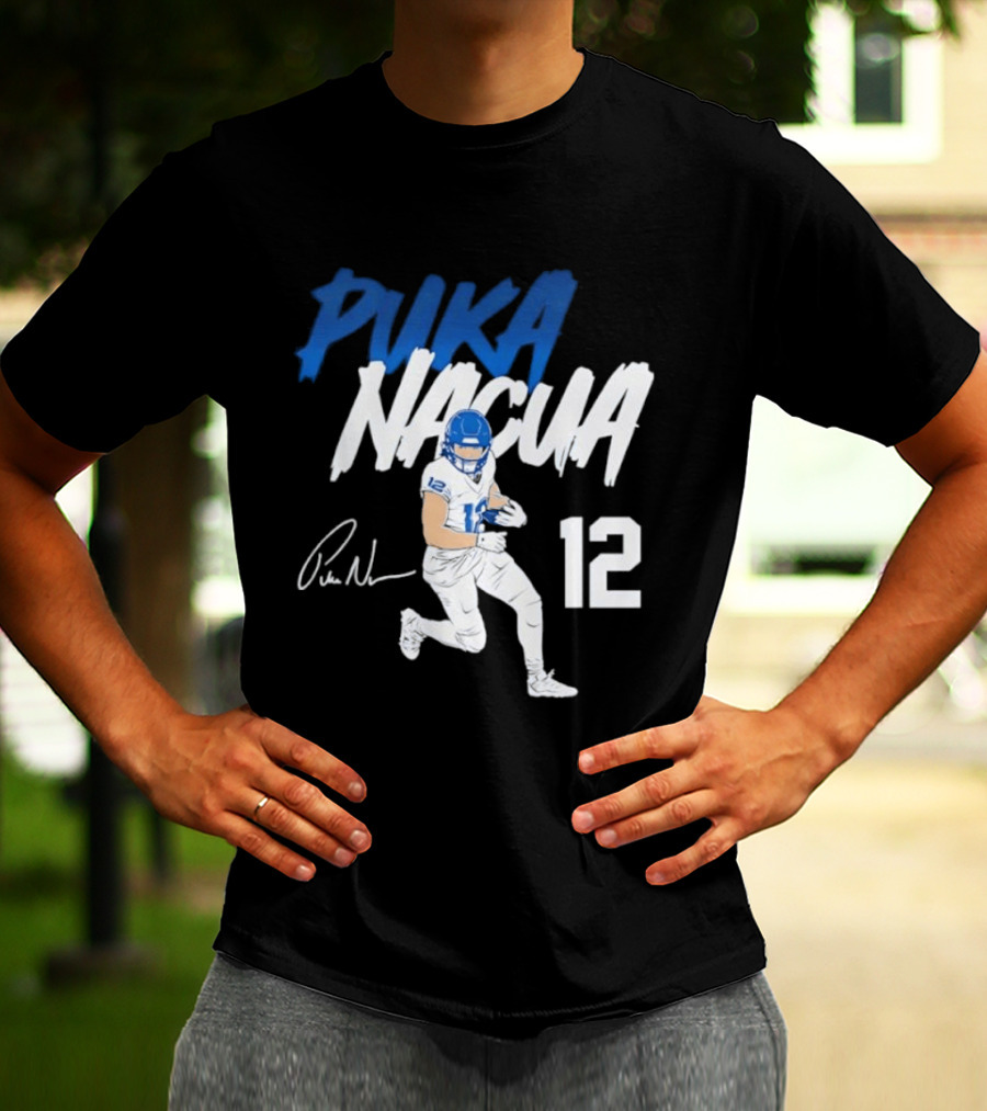 Puka Nacua Los Angeles Rams Football Player 12 Signature And Action Pose T-Shirt