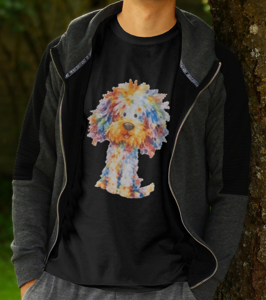 Watercolor Fluffy Dog Colorful Brushstrokes T-Shirt