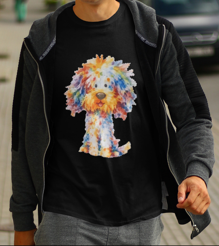 Watercolor Fluffy Dog Colorful Brushstrokes T-Shirt