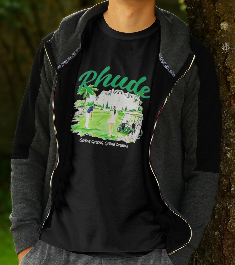 Rhude Serene Greens Grand Dreams Golf Scene Classic Polo Players And Golf Cart Mansion T-Shirt
