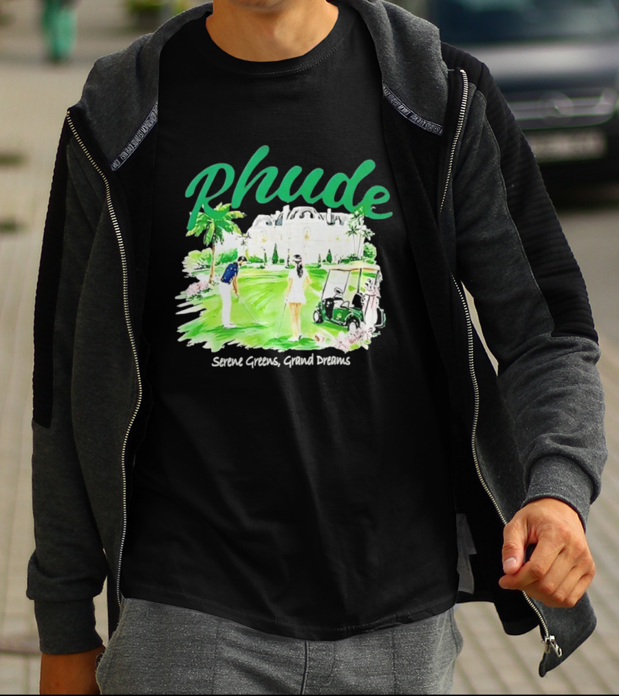 Rhude Serene Greens Grand Dreams Golf Scene Classic Polo Players And Golf Cart Mansion T-Shirt