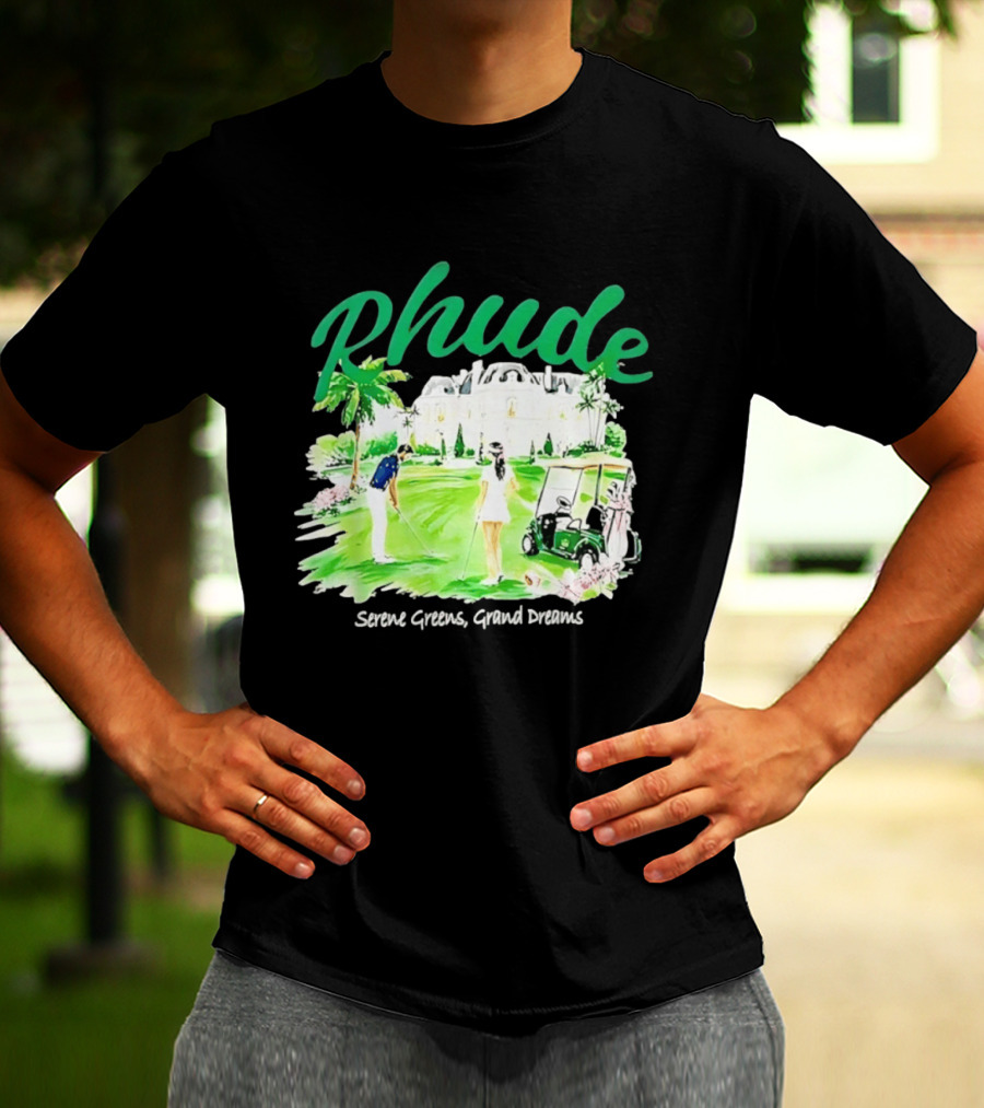 Rhude Serene Greens Grand Dreams Golf Scene Classic Polo Players And Golf Cart Mansion T-Shirt