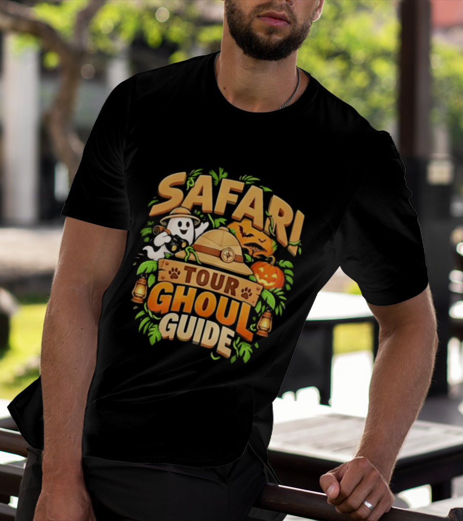 Safari Tour Ghoul Guide Halloween Ghost Pumpkin Adventure T-Shirt