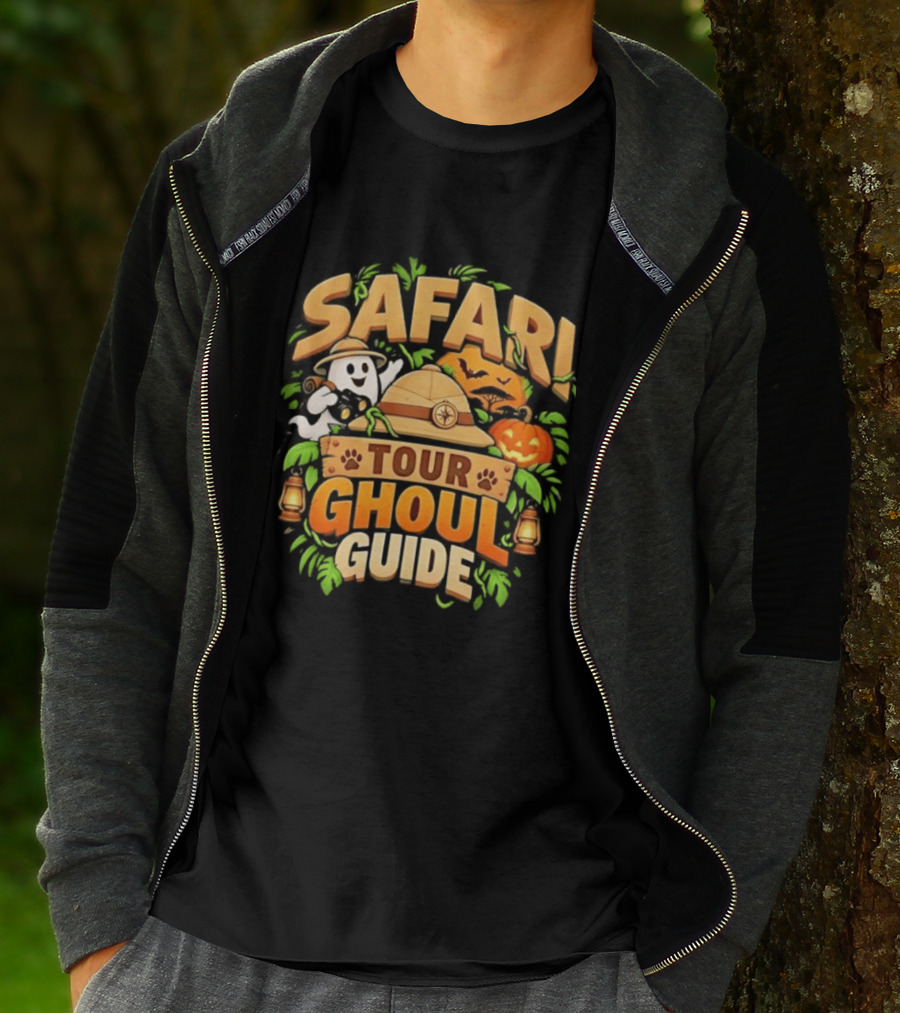 Safari Tour Ghoul Guide Halloween Ghost Pumpkin Adventure T-Shirt