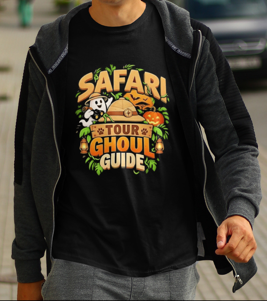 Safari Tour Ghoul Guide Halloween Ghost Pumpkin Adventure T-Shirt