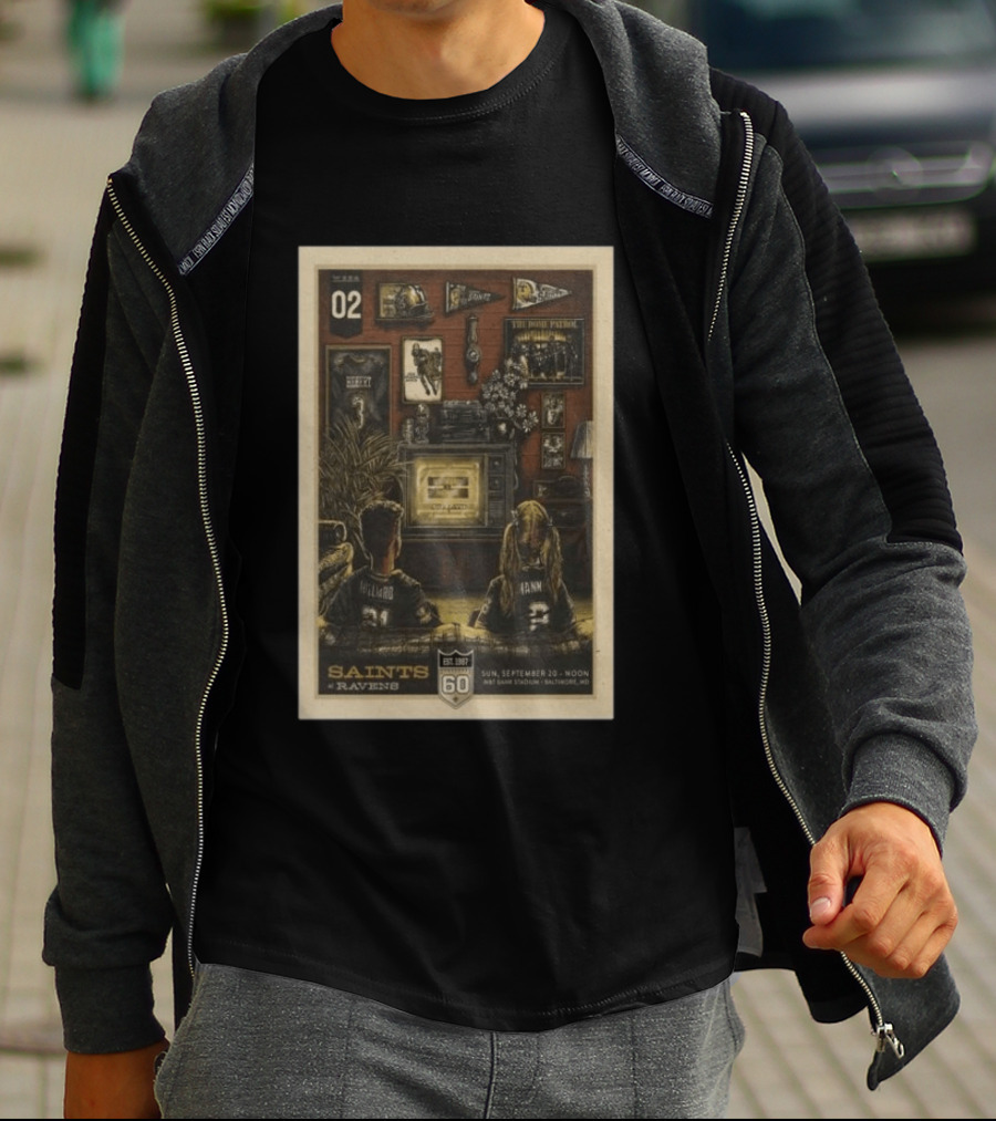 Saints Vs Ravens Week 2 Game Day September 20 2026 Retro Art Baltimore Stadium T-Shirt