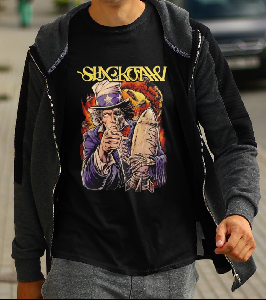 Shackjaw Uncle Sam MAD Bomb Nuclear Metal Explosion Skeleton T-Shirt