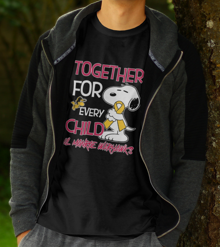 Snoopy Together For Every Child UL Monroe Warhawks Peanuts Support T-Shirt
