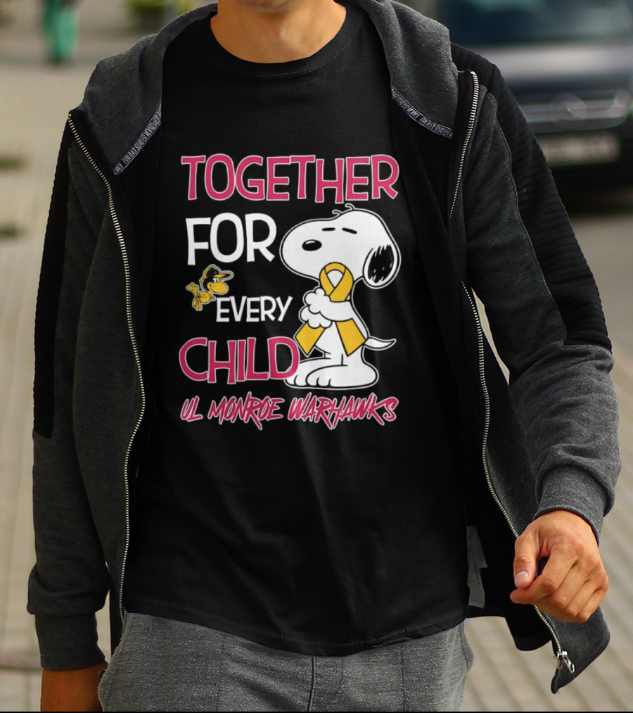 Snoopy Together For Every Child UL Monroe Warhawks Peanuts Support T-Shirt
