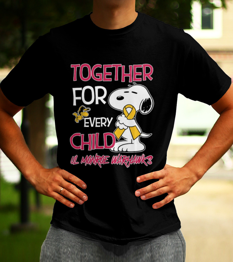 Snoopy Together For Every Child UL Monroe Warhawks Peanuts Support T-Shirt