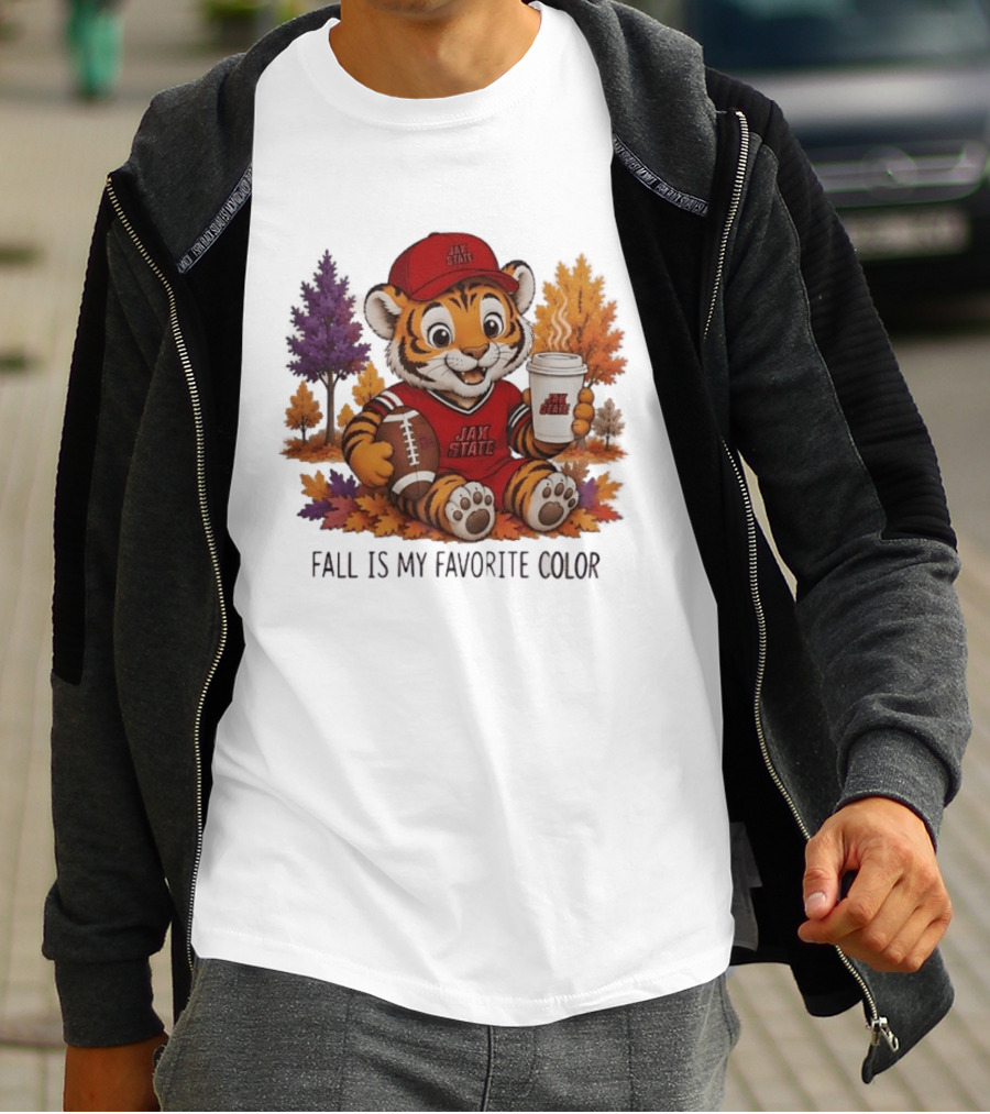 Jax State Tiger Fall Is My Favorite Color Cute Cartoon Tiger Football Autumn Leaves T-Shirt