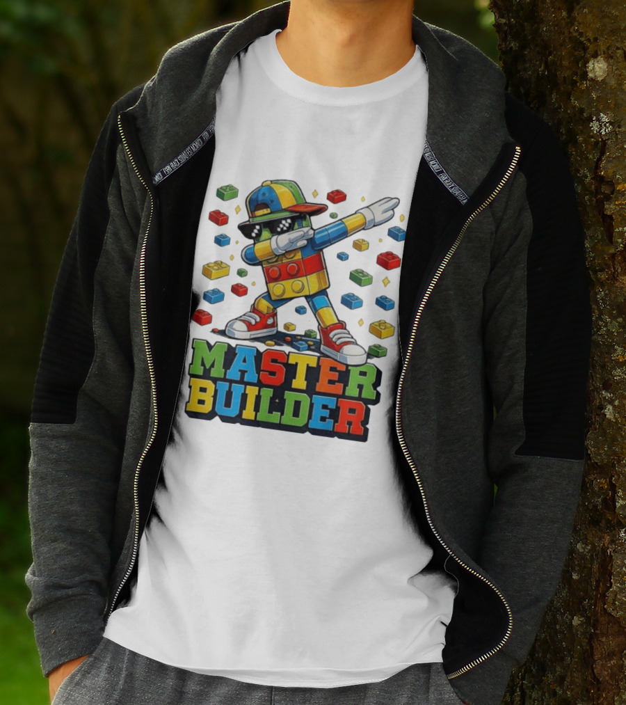Master Builder Dabbing Colorful Brick Building Blocks T-Shirt