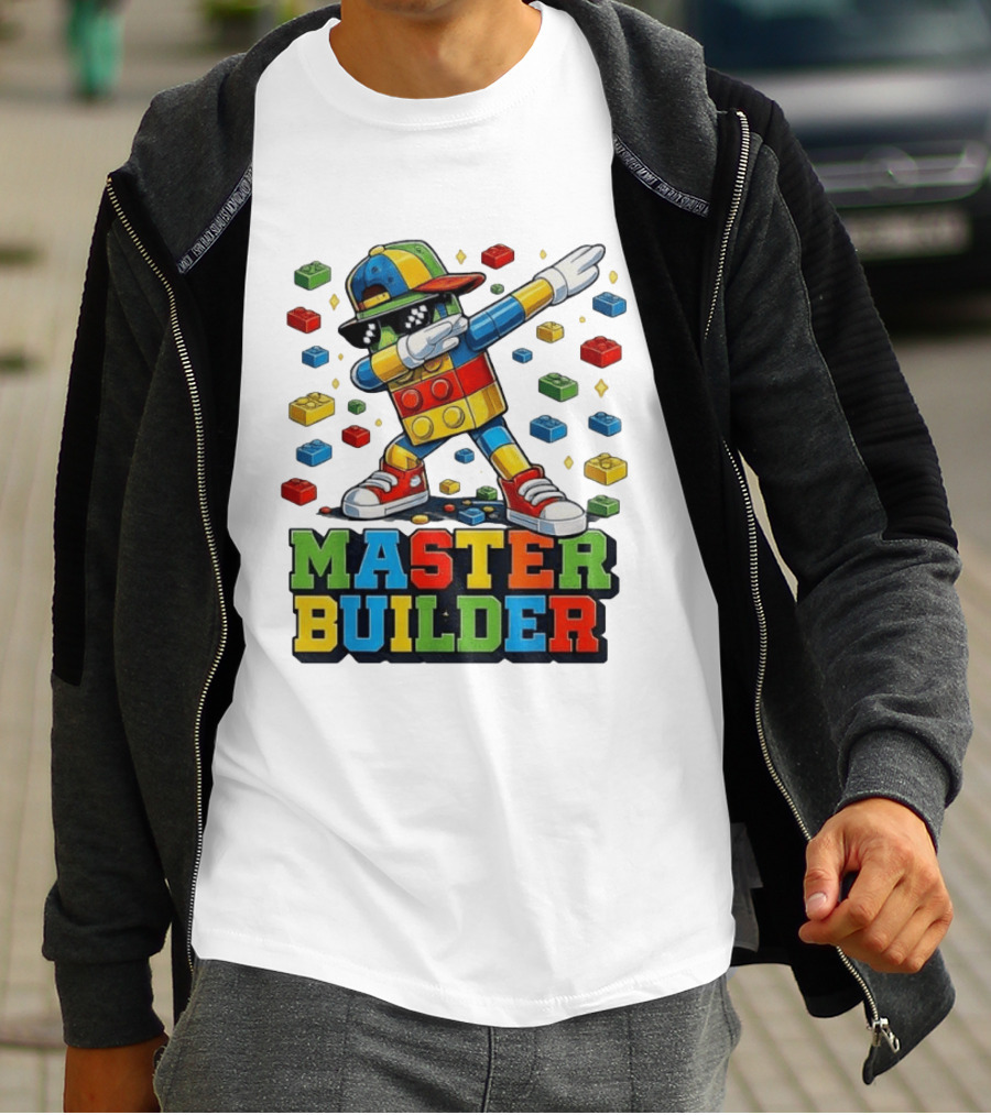 Master Builder Dabbing Colorful Brick Building Blocks T-Shirt