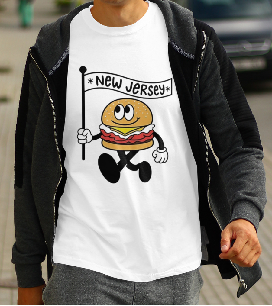 New Jersey Walking Burger Cartoon Food T-Shirt