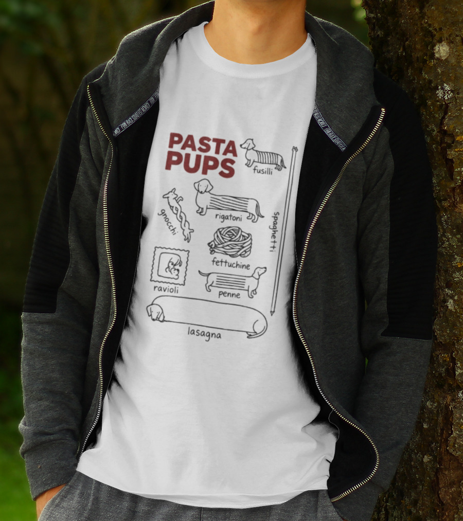 Pasta Pups Dachshund Fusilli Rigatoni Fettuccine Penne Ravioli Lasagna Gnocchi Spaghetti T-Shirt