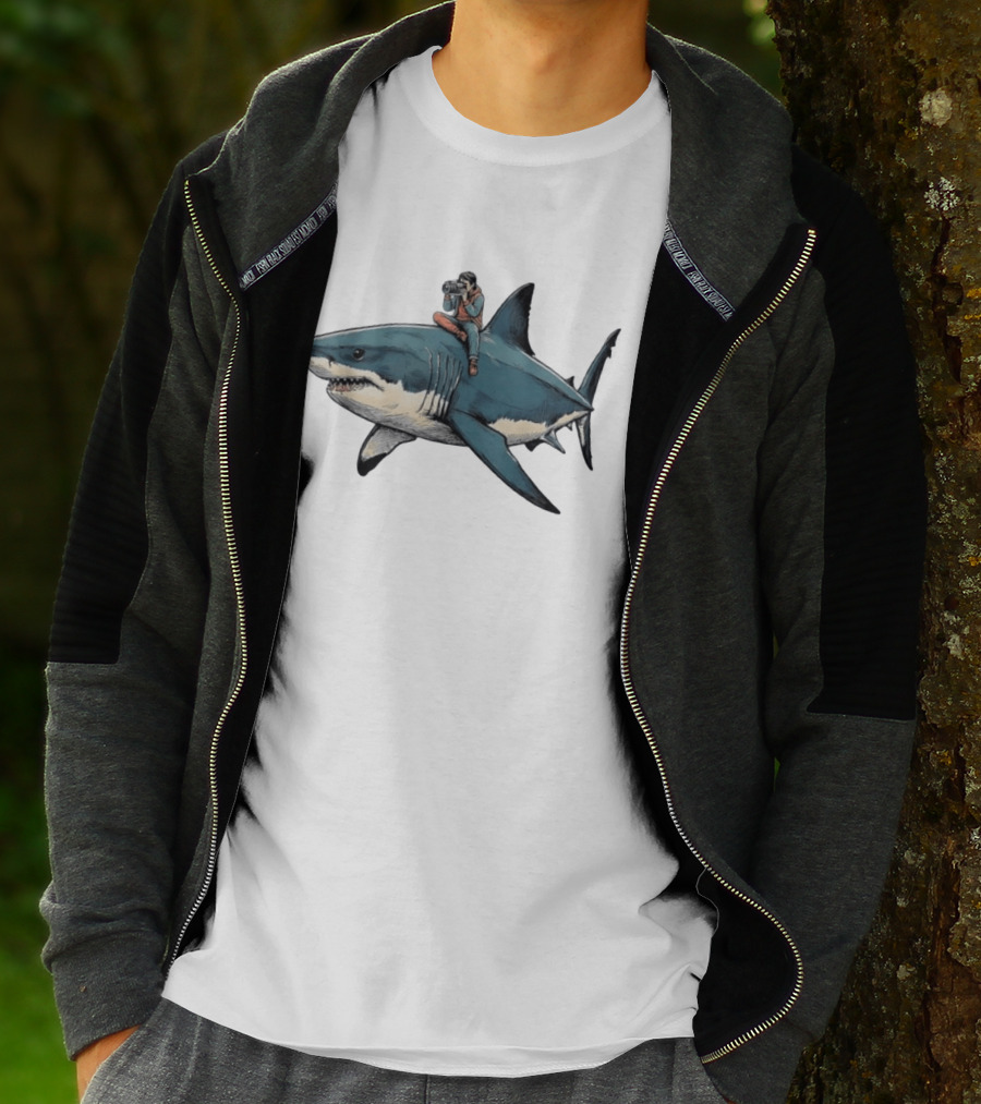Photographer Riding A Great White Shark Adventure T-Shirt