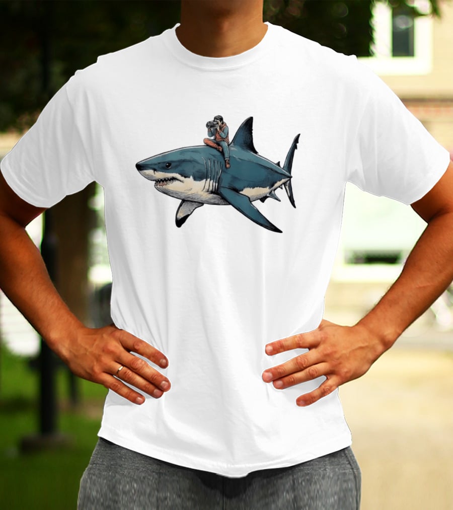 Photographer Riding A Great White Shark Adventure T-Shirt