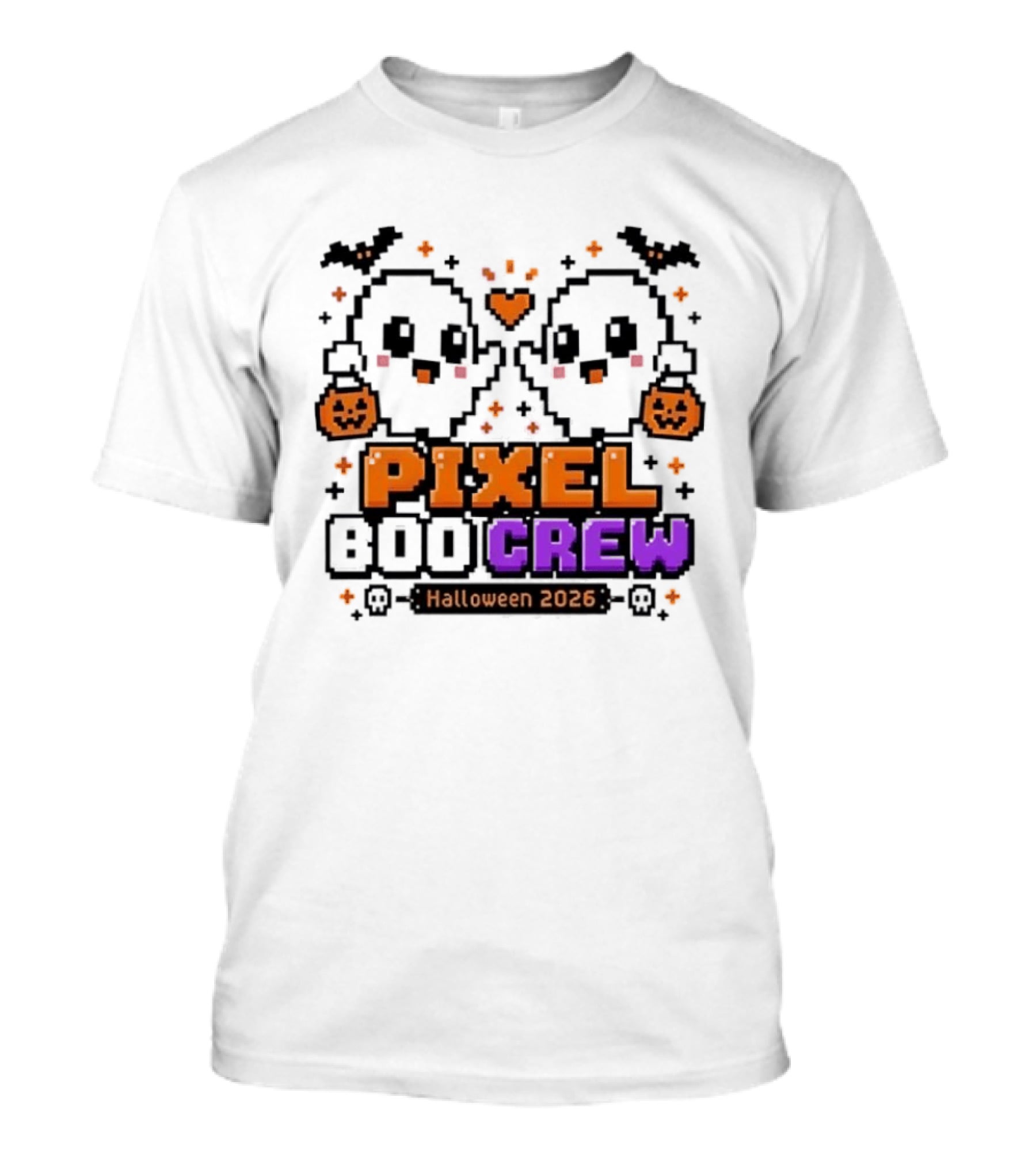 Pixel Boo Crew Halloween 2026 Ghosts Cute Pixelated Spooky Fun T-Shirt