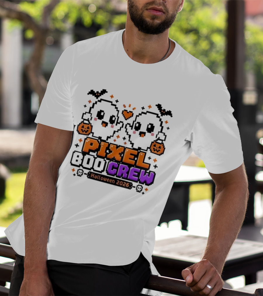 Pixel Boo Crew Halloween 2026 Ghosts Cute Pixelated Spooky Fun T-Shirt