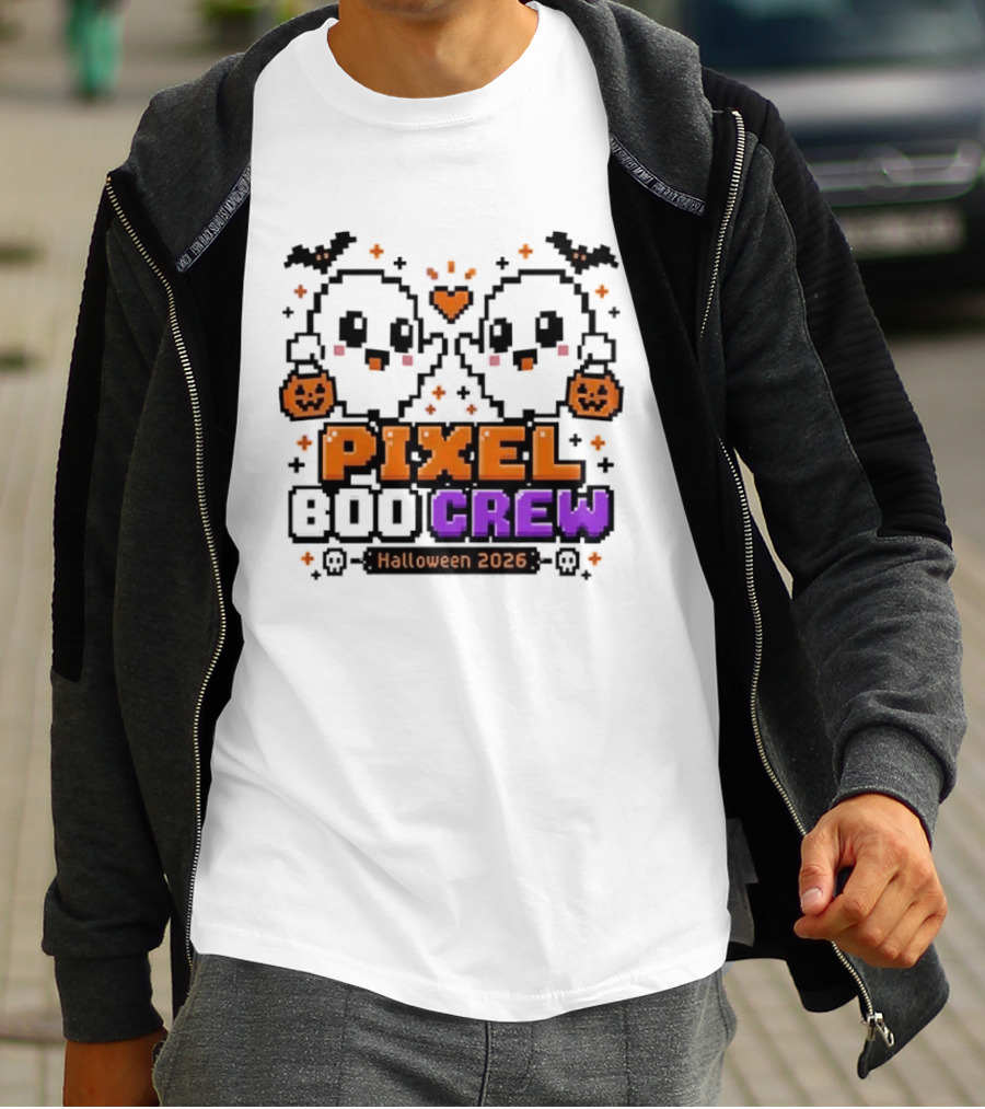 Pixel Boo Crew Halloween 2026 Ghosts Cute Pixelated Spooky Fun T-Shirt