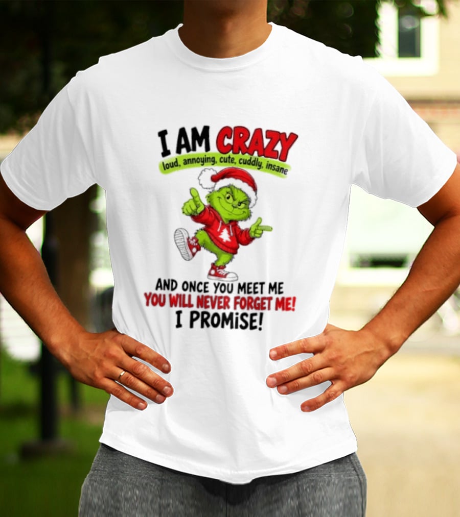 I Am Crazy Loud Annoying Cute Cuddly Insane Grinch Promise T-Shirt