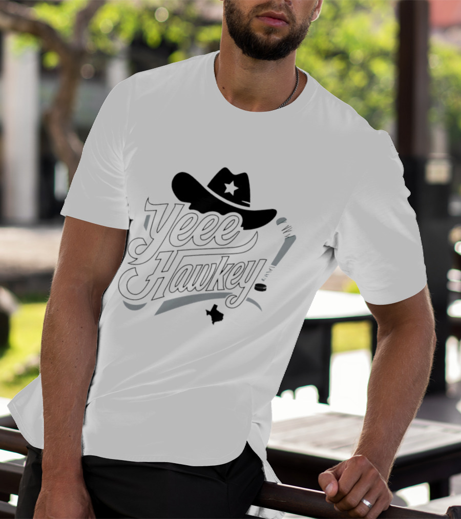 Texas Cowboy Hockey Yeee Hawkey With Star Hat And Sticks T-Shirt