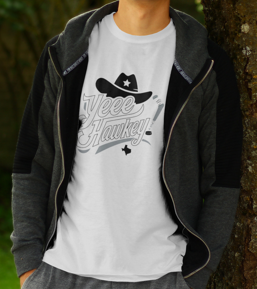 Texas Cowboy Hockey Yeee Hawkey With Star Hat And Sticks T-Shirt