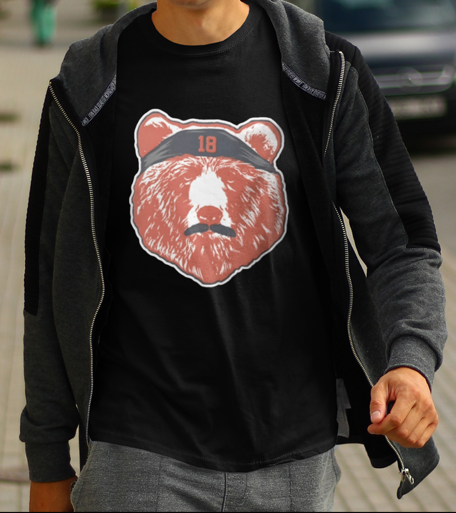 Caleb Williams Red Bear Head 18 Black Headband Mustache Chicago Bears T-Shirt