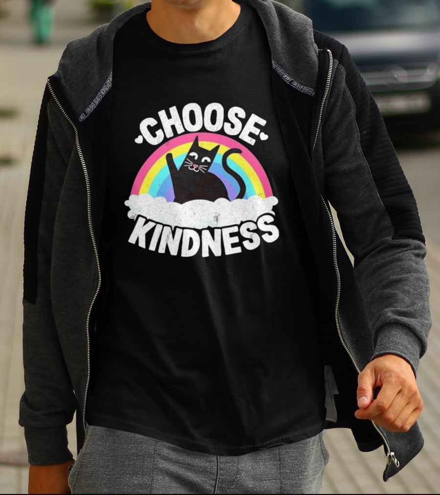 Choose Kindness Black Cat Rainbow T-Shirt