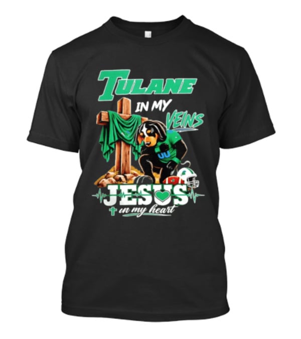 Tulane In My Veins Jesus In My Heart Faith Football Dog T-Shirt